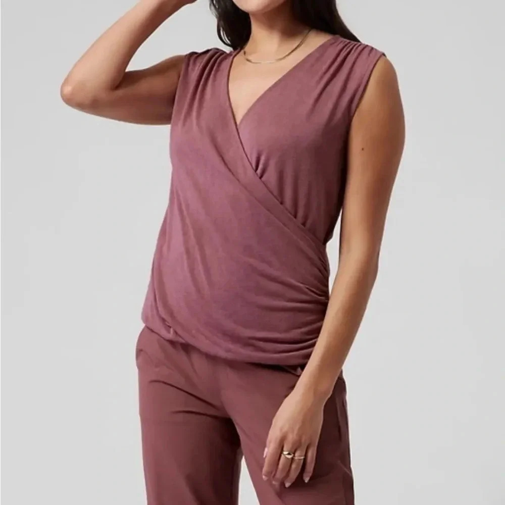 ATHLETA WOMEN'S TAWNY ROSE SLEEVELESS BREEZY WRAP TOP TANK Sz SP